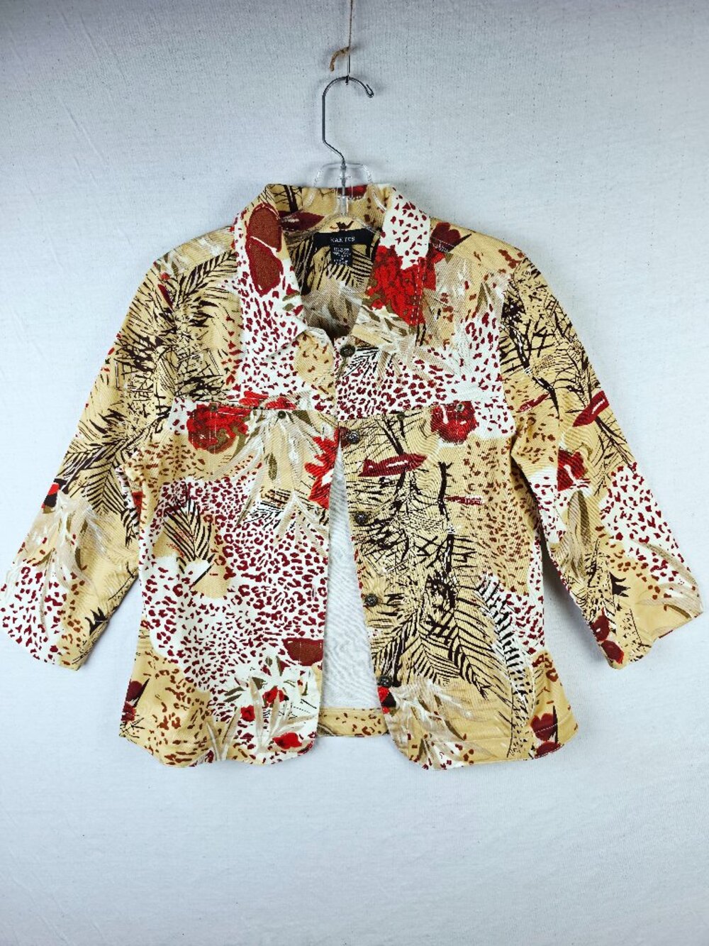 NWOT KAKTUS Jacket Denim Abstract Animal Print Stretch Cotton Art-to-Wear size M